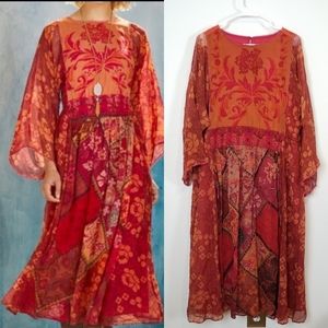 Soft Surroundings Cavatina Dress Bohemian Floral Patchwork Bird Bell Sle…